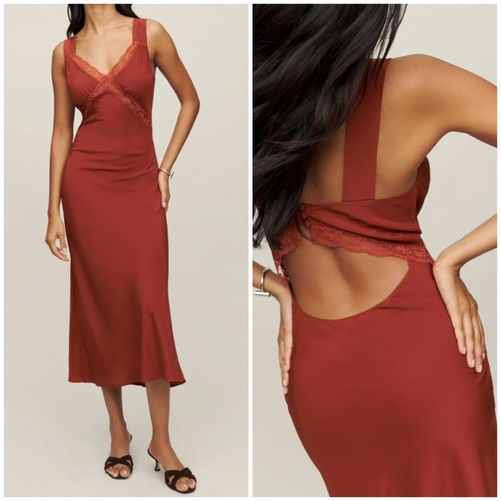 Reformation Provence Silk Dress Oxide Midi Slip Size Large